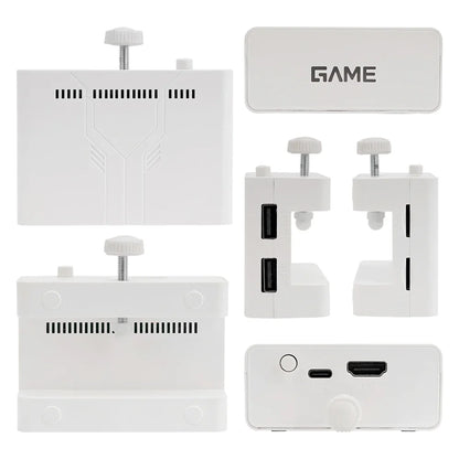 Set of white electronic components with 'GAME' branding on a white background